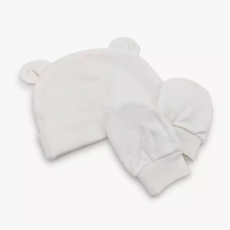 Baby Beanie and Mittens (White)