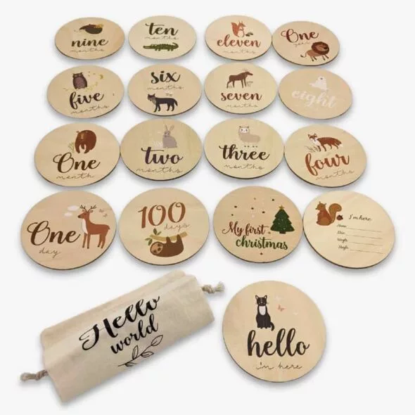 Baby Months Milestone Wooden Cards (Animals)