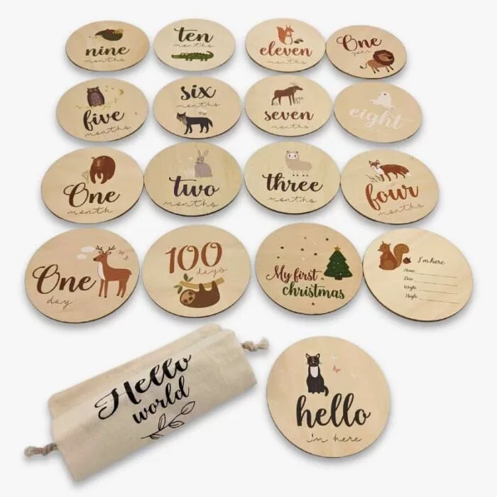 Baby Months Milestone Wooden Cards (Animals)