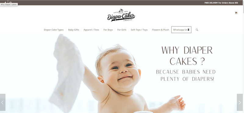 Screenshot of Diaper Cakes Singapore Website