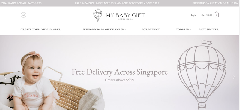 Screenshot of MyBabyGift Homepage