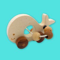 Wooden Whale on Wheels Baby Toy