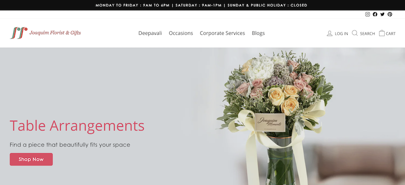 Screenshot of Joaquim Florist & Gifts Website
