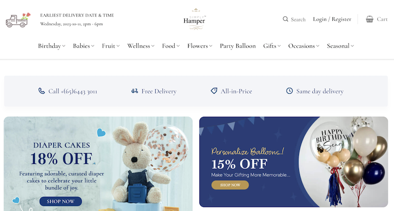 Screenshot of Simply Hampers Website