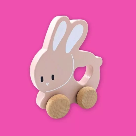 Wooden Pull-Along Pink Bunny