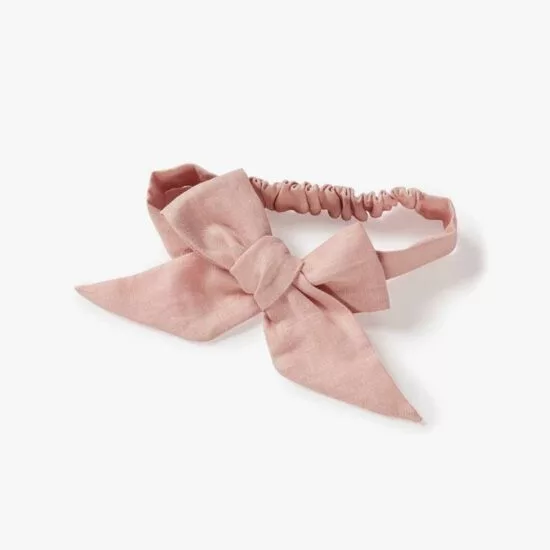 SNUGGLE-HUNNY-Natural Linen Bow Pre Tied Headband Wrap Dusty Pink