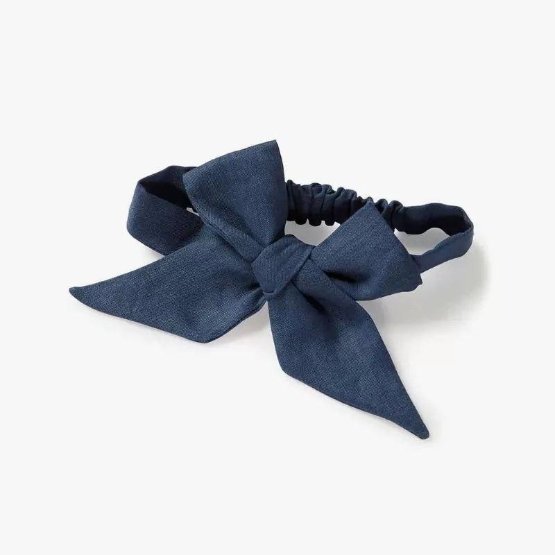 SNUGGLE HUNNY Natural Linen Bow Pre-Tied Headband Wrap (Navy)