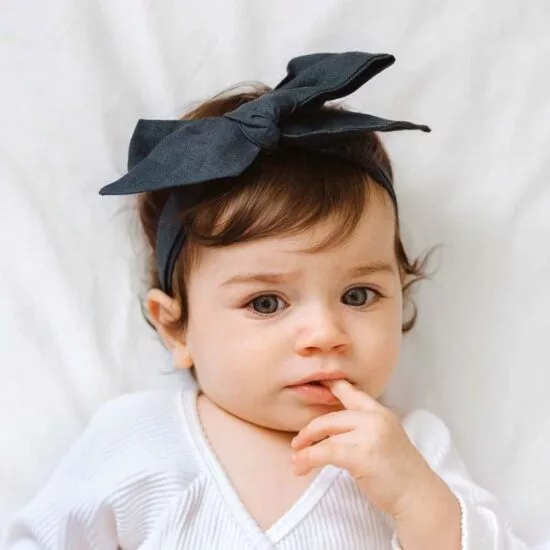 SNUGGLE HUNNY Natural Linen Bow Pre-Tied Headband Wrap (Navy)