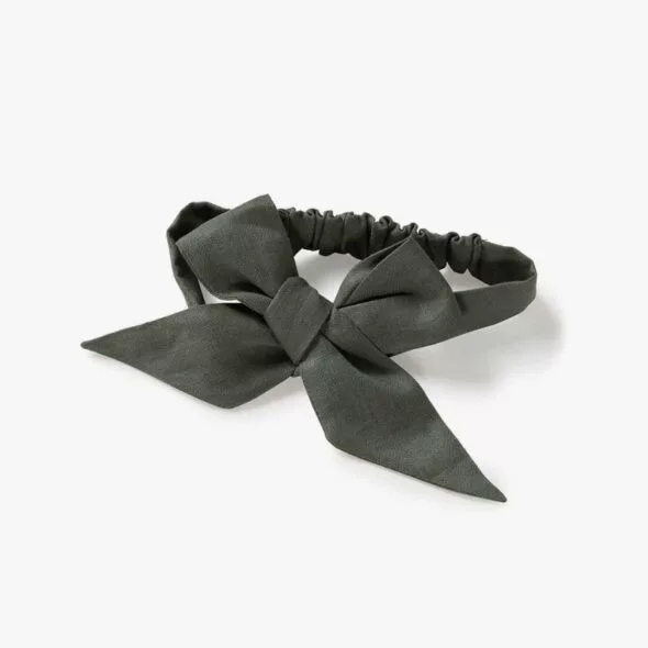 SNUGGLE HUNNY Natural Linen Bow Pre-Tied Headband Wrap (Olive)