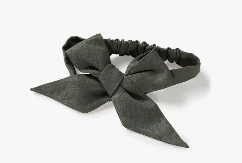 SNUGGLE HUNNY Natural Linen Bow Pre-Tied Headband Wrap (Olive)