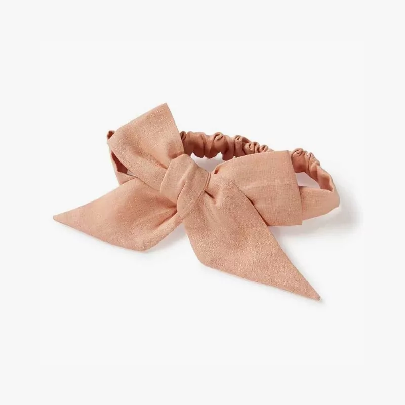 SNUGGLE HUNNY Natural Linen Bow Pre-Tied Headband Wrap - Rust
