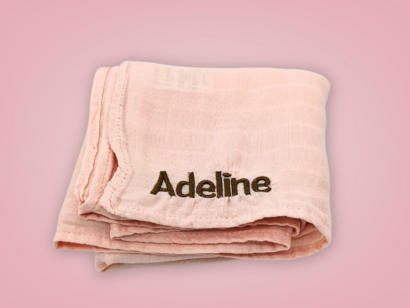 Personalised Blush Peach Bamboo Muslin Swaddle Blanket