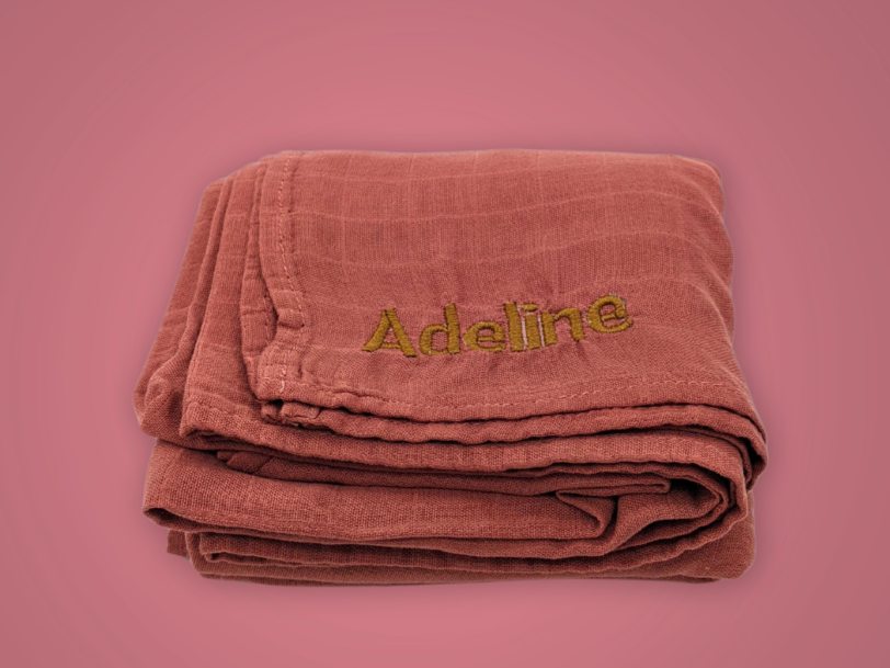 Personalised Dusty Rose Bamboo Muslin Swaddle Blanket