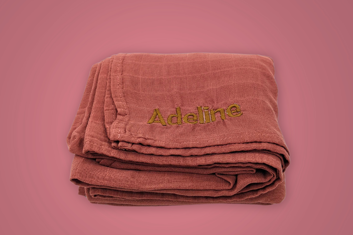 Personalised Dusty Rose Bamboo Muslin Swaddle Blanket
