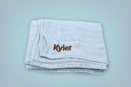 Personalised Misty Blue Bamboo Muslin Swaddle Blanket
