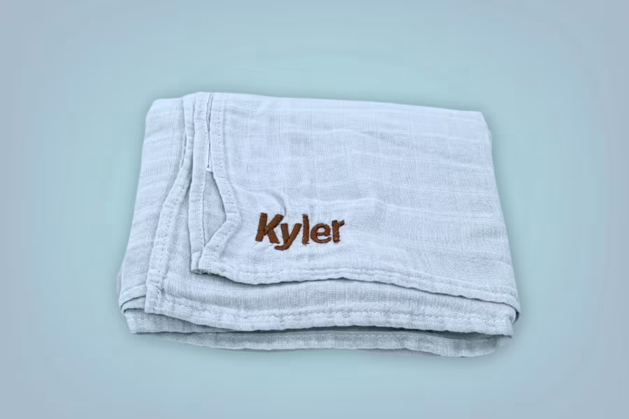 Personalised Misty Blue Bamboo Muslin Swaddle Blanket