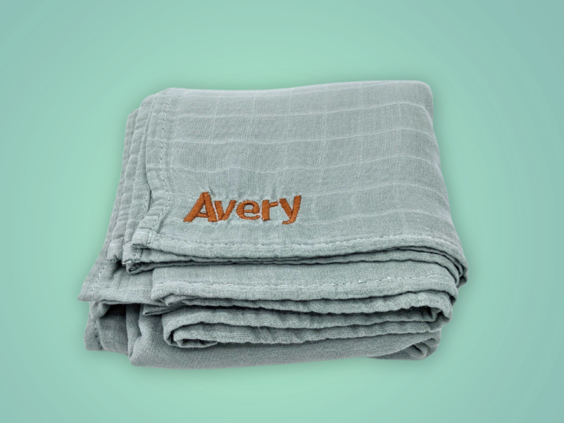 Personalised Roman Green Bamboo Muslin Swaddle Blanket
