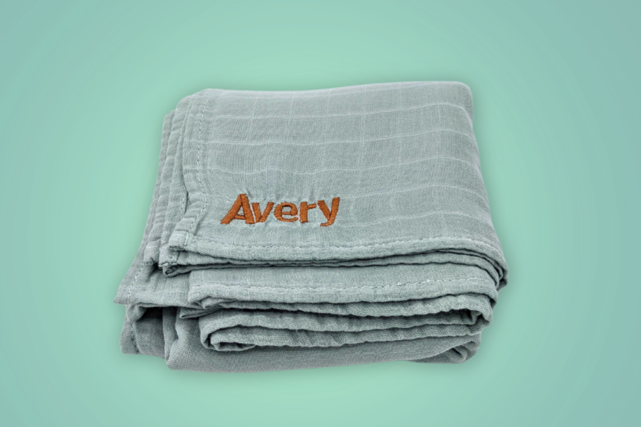 Personalised Roman Green Bamboo Muslin Swaddle Blanket