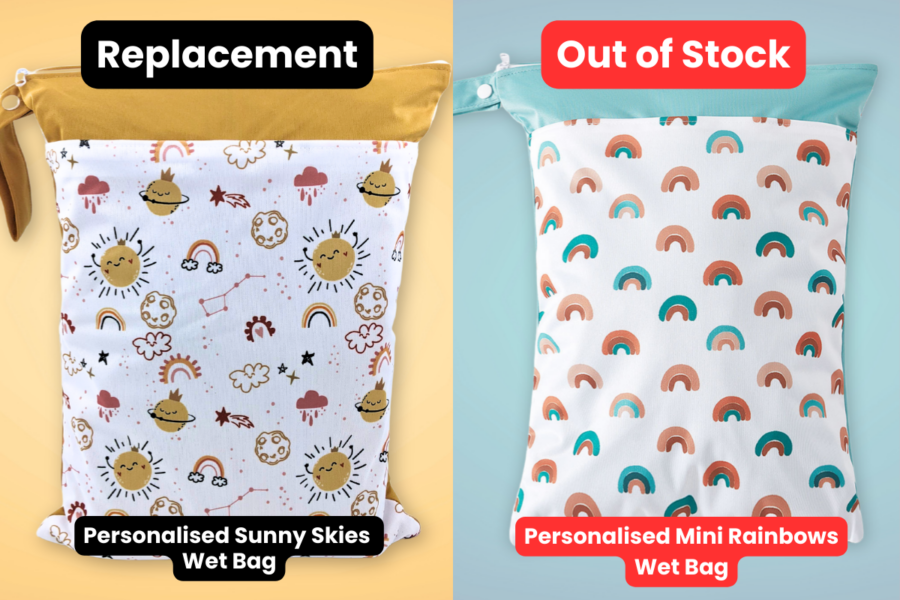 Personalised Sunny Skies Wet Bag Replace Personalised Mini Rainbows Wet Bag
