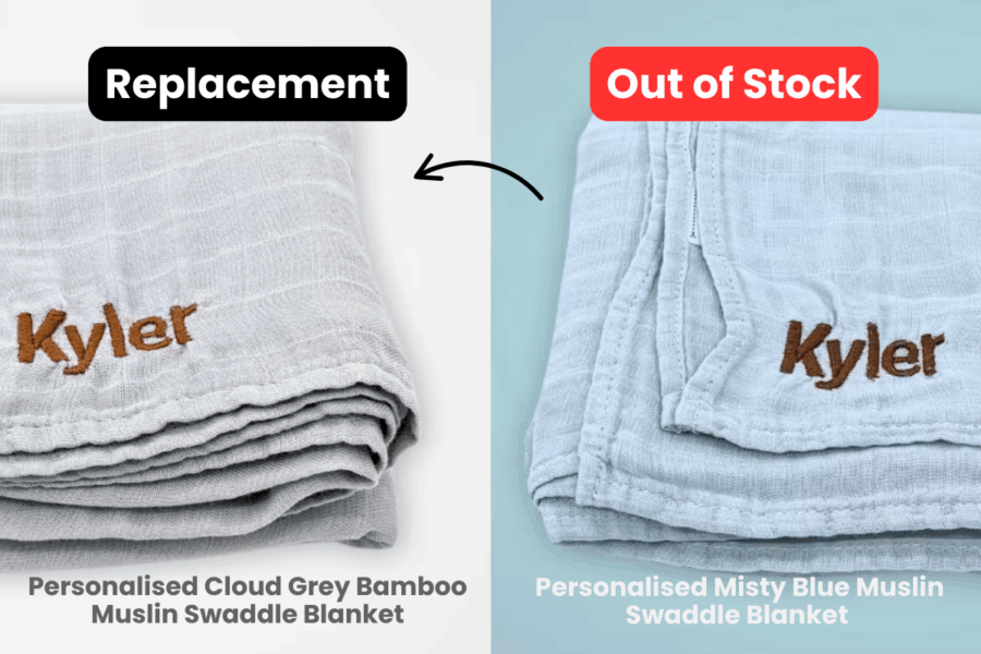 Personalised Cloud Grey Bamboo Muslin Swaddle Blanket Replace Personalised Misty Blue Muslin Swaddle Blanket