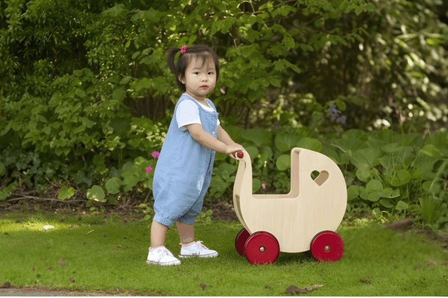 The Nordic Wooden Toy Carriage with Toddler