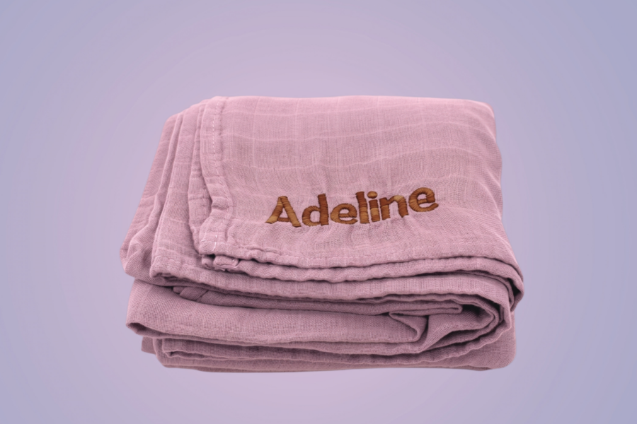 Personalised Pastel Taro Bamboo Muslin Swaddle Blanket